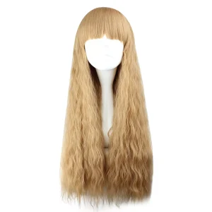 Unique Bargains Curly Wig Human Hair Wigs for Women 28" with Wig Cap Long Curly Hair