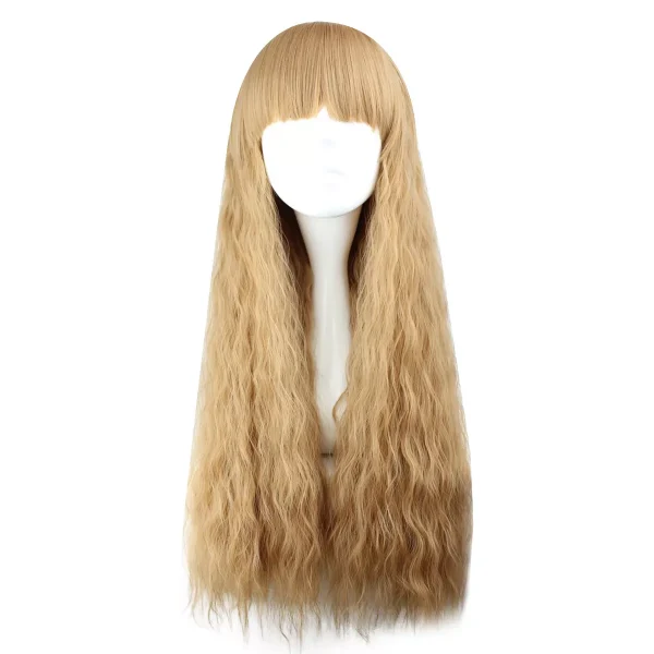 Unique Bargains Curly Wig Human Hair Wigs for Women 28" with Wig Cap Long Curly Hair