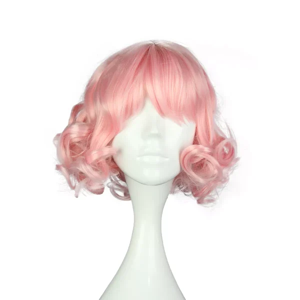 Unique Bargains Women's Curly Wigs 12" Pink with Wig Cap