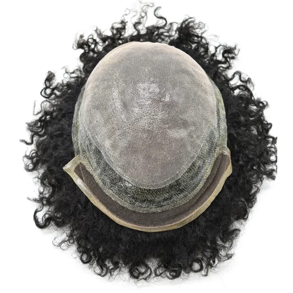 Mens Toupee Lace Front Afro Curl Black Human Hairpiece African American Wig - Image 2