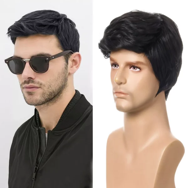 Handsome Men's Wig Short Little Wavy Synthetic Hair Heat Resistant Natural Look