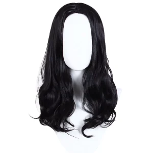Unique Bargains Women's Curly Wigs 22" Black with Wig Cap Medium Long Hair