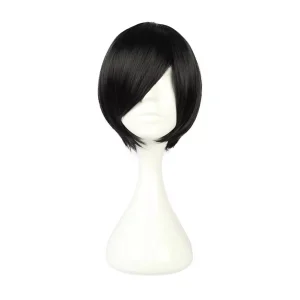 Unique Bargains Women's Wigs 12" Black with Wig Cap Short Hair With Slant Bangs
