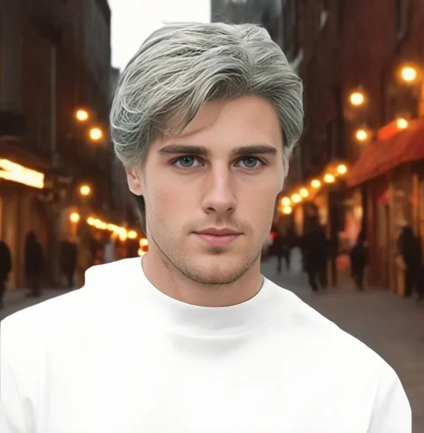 Natural Men's Grey Short Wig Heat Resistant Male Daily - Image 2