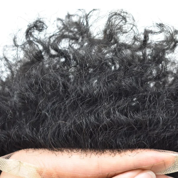 Mens Toupee Lace Front Afro Curl Black Human Hairpiece African American Wig - Image 3