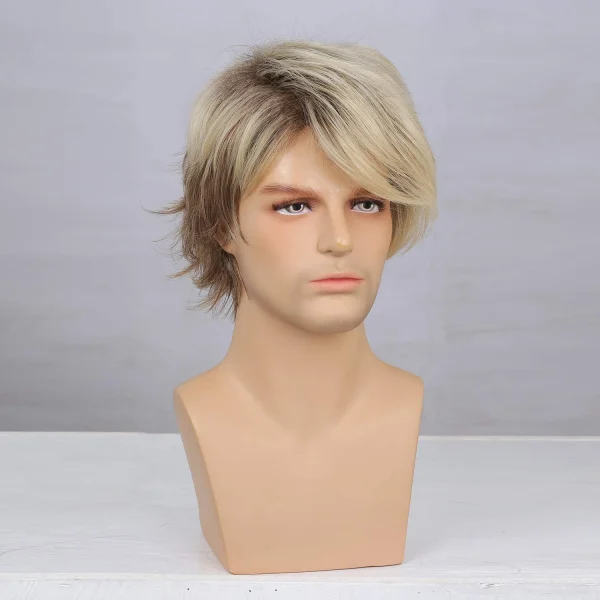 Mens Blonde Wig Short Layered Natural Synthetic Heat Resistant Wigs - Image 2