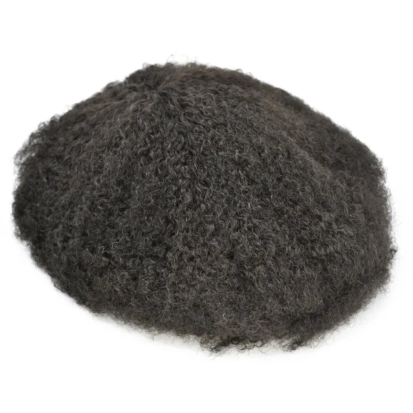 Mens Toupee Afro Curly Full Poly African American Black Real Human Hair Wig