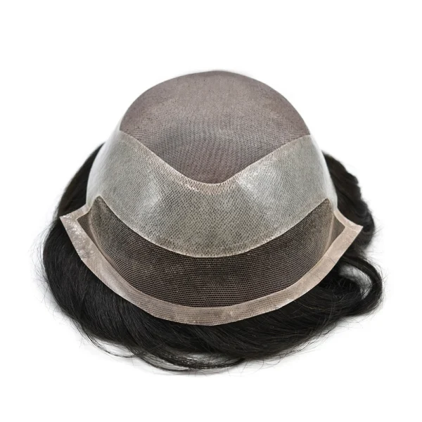 Mens Toupee French Lace Front Hair Piece System Fine Mono Poly Skin Wig for Men - Image 3