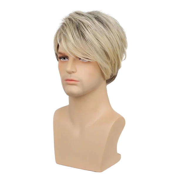 Mens Blonde Wig Short Layered Natural Synthetic Heat Resistant Wigs - Image 3