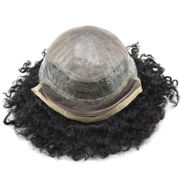 Mens Toupee Lace Front Afro Curl Black Human Hairpiece African American Wig - Image 4